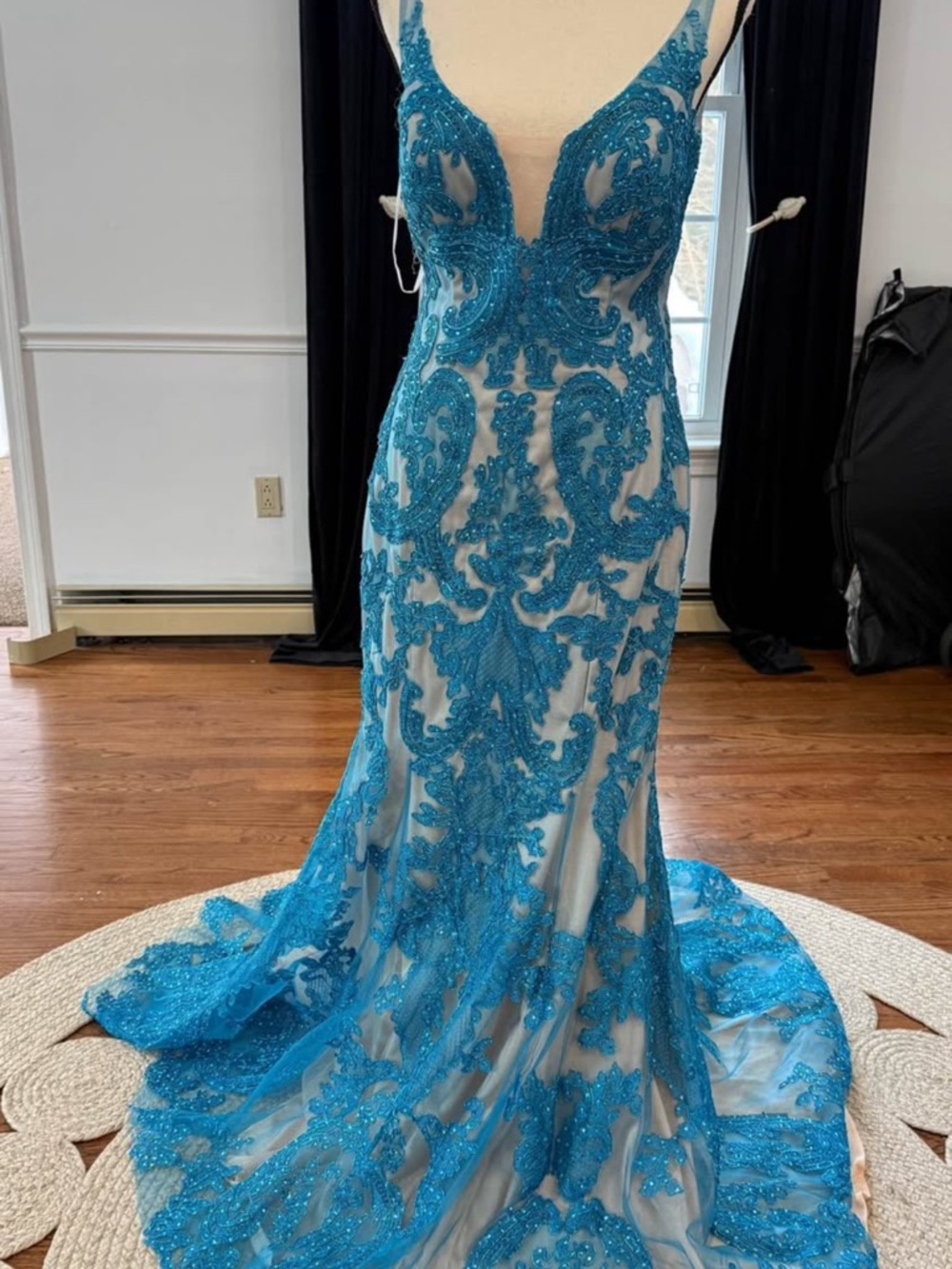 Turquoise Beaded Lace Mermaid Gown